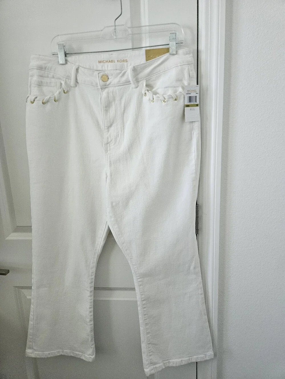 NWT Michael Kors White Selma Flared Jeams Size 14 , 25
